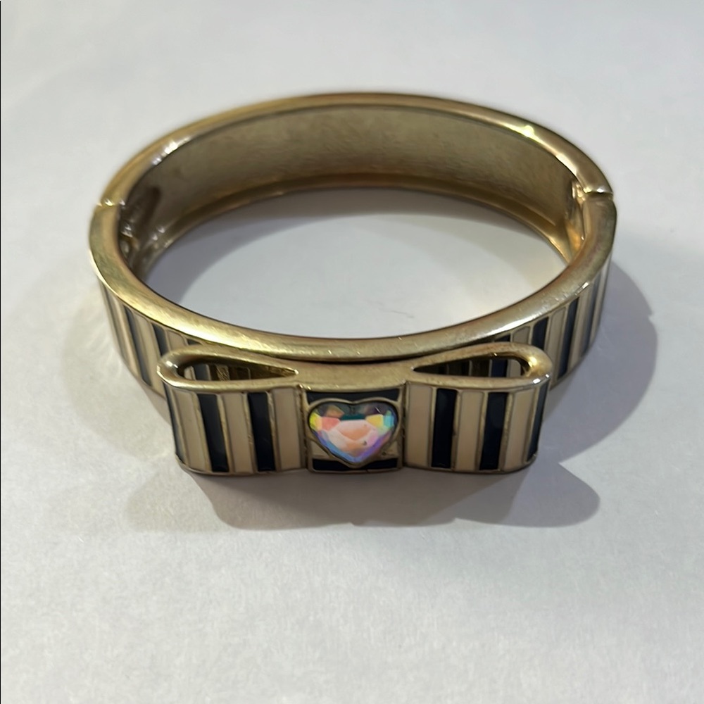 Betsey Johnson Gold and Black Striped Bracelet with Heart Accent